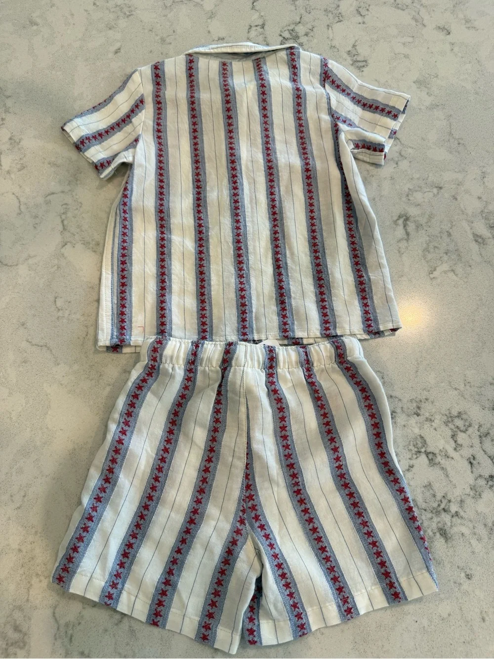 Cat & Jack Blue/White/Red Striped Button-Up Shorts Set